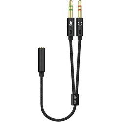 A128-0418 Aisens Cable Adaptador Audio JACK 3.5 4 Pines/H-2xJACK 3.5 3 Pines/M - 25cm - Color Negro