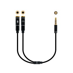 10.24.1202 Nanocable Cable Adaptador Audio Jack 3.5mm Macho 4 Pines a 2x Jack 3.5mm Hembra 3 Pines 0.30m - Color Negro