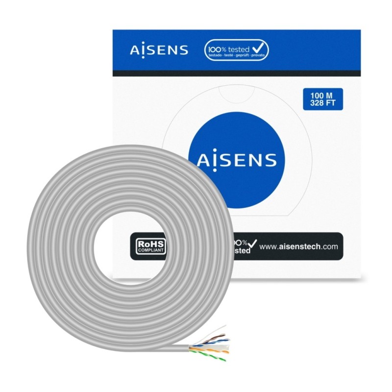 A135-0660 Aisens Cable de Red RJ45 Cat.6 UTP Rigido AWG23 CCA (Aleacion) - 100m - Color Gris