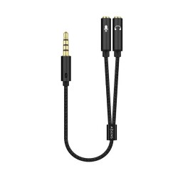 A128-0416 Aisens Cable Adaptador Audio JACK 3.5 4 Pines/M-2xJACK 3.5 3 Pines/H - 25cm - Color Negro