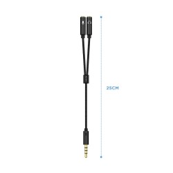 A128-0416 Aisens Cable Adaptador Audio JACK 3.5 4 Pines/M-2xJACK 3.5 3 Pines/H - 25cm - Color Negro