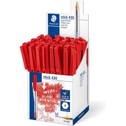 Staedtler Stick 430 Boligrafo con Capuchon - Punta 0.35mm - Tinta Endeleble - Color Rojo