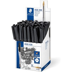 Staedtler Stick 430 Boligrafo con Capuchon - Punta 0.35mm - Tinta Endeleble - Color Negro