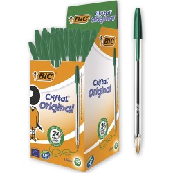 Bic Cristal Original Boligrafo de bola - Punta redonda de 1.0mm - Trazo 0.4mm - Tinta con Base de Aceite - Color Verde