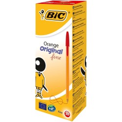 Bic Orange Original Fine Boligrafo de Bola - Punta Redonda de 0.8mm - Trazo de 0.30mm  - Cuerpo Naranja - Color Rojo