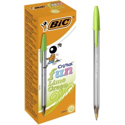 Bic Cristal Fun Boligrafo de Bola - Punta Gruesa de 1.6mm - Tinta con Base de Aceite - Color Verde Lima