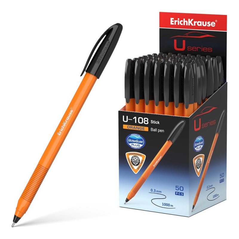 Erichkrause Boligrafo U-108 Naranja Stick - Ultra Glide Technology - Tinta Color Negro