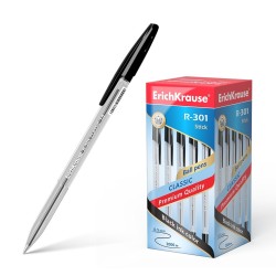 Erichkrause Boligrafo R-301 Classic Stick 1.0 - Cuerpo Transparente Hexagonal - Punta de 1.0mm  - Color Negro