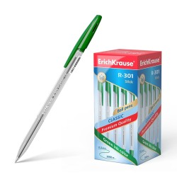 Erichkrause Boligrafo R-301 Classic Stick 1.0 - Cuerpo Hexagonal Transparente - Punta de 1.0mm  - Color Verde