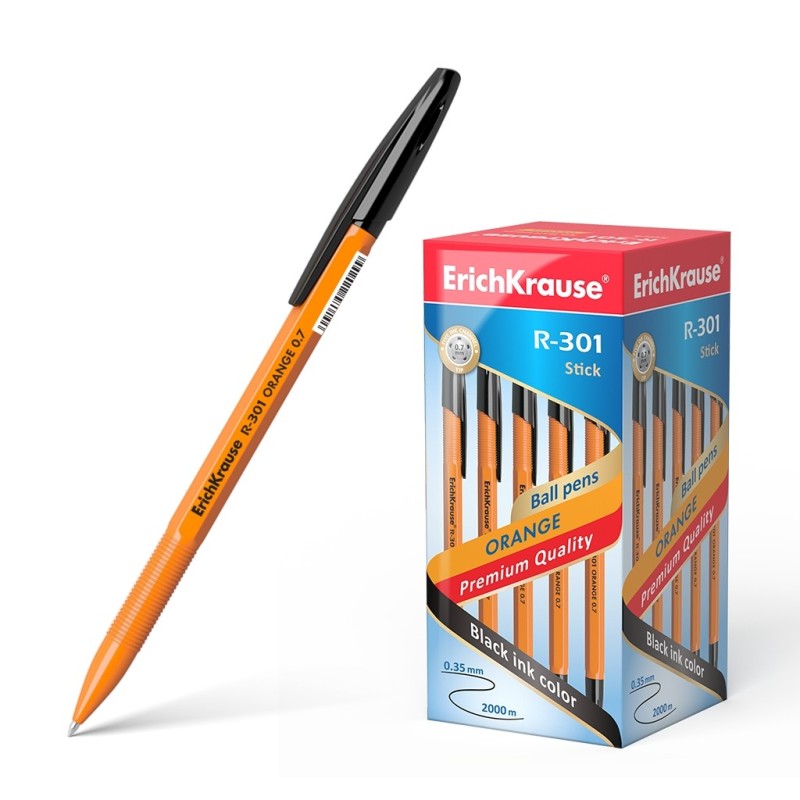 Erichkrause Boligrafo R-301 Naranja Stick 0.7 - Cuerpo Hexagonal Opaco - Punta de 0.7mm  - Color Negro