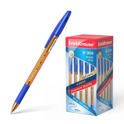 Erichkrause Boligrafo R-301 Amber Stick&Grip 0.7 - Cuerpo Hexagonal Translucido - Zona de Agarre - Punta de 0.7mm  - Color Azul