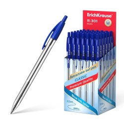 Erichkrause Boligrafo Automatico R-301 Classic Matic 10 - Punta Estandar de 10mm  - Cuerpo Hexagonal Transparente - Color Azul