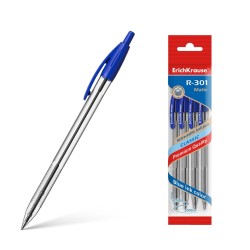 Erichkrause Pack de 4 Boligrafos Automatico R-301 Classic Matic 10 - Punta Estandar de 10mm -  Secado Rapido - Color Azul