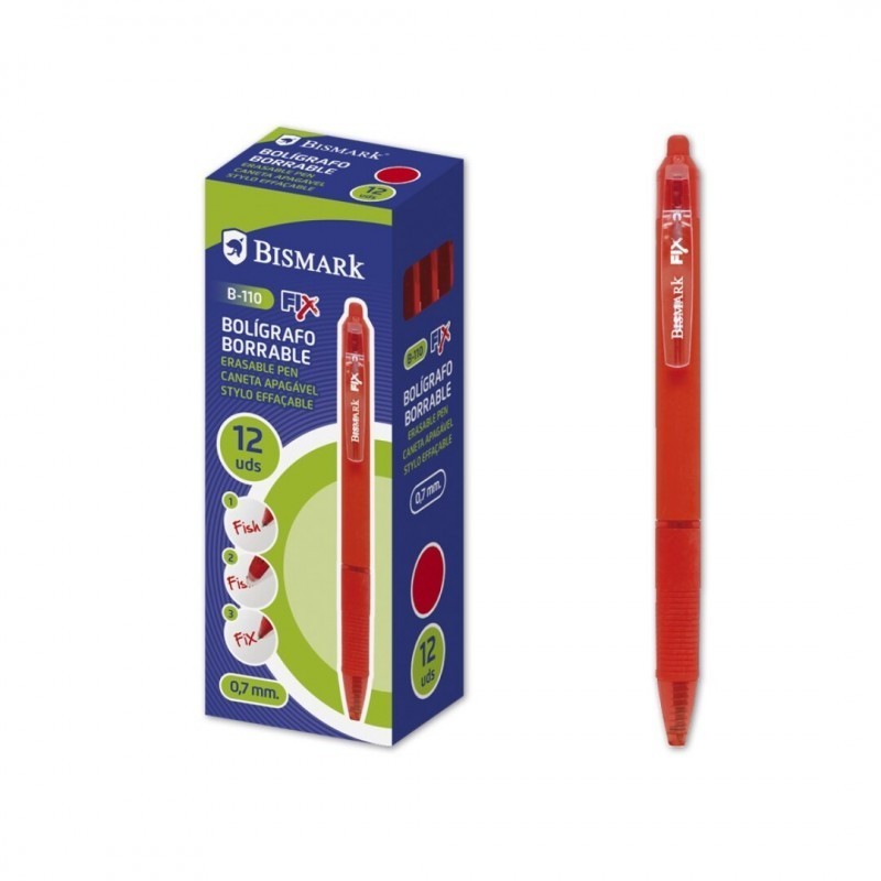 Bismark Fix Boligrafo Retractil Borrable - Punta Fina 0.7mm - Con Clip - Color Rojo Bismark Fix Boligrafo Retractil Borrable - Punta Fina 0.7mm - Con Clip - Color Rojo
