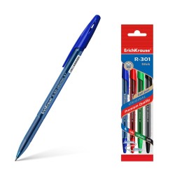 Erichkrause Pack de 4 Boligrafos R-301 Original Stick 07 - Punta de 07mm  - Cuerpo Hexagonal con Grip - Color Azul