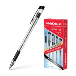 Erichkrause Boligrafo Ultra-30 - Recargable con Punta Fina Fine Tip - Cuerpo Transparente con Agarre -Color Negro  - Color Negro