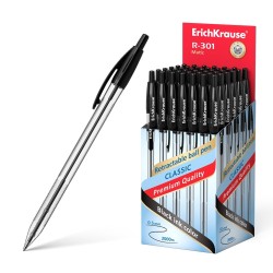 Erichkrause Boligrafo Automatico R-301 Classic Matic 1.0 - Punta de 1.0mm  - Cuerpo Hexagonal Transparente - Color Negro