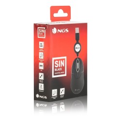 NGS Sin Raton USB 1000dpi - Cable Retractil - 3 Botones - Uso Ambidiestro - Color Negro