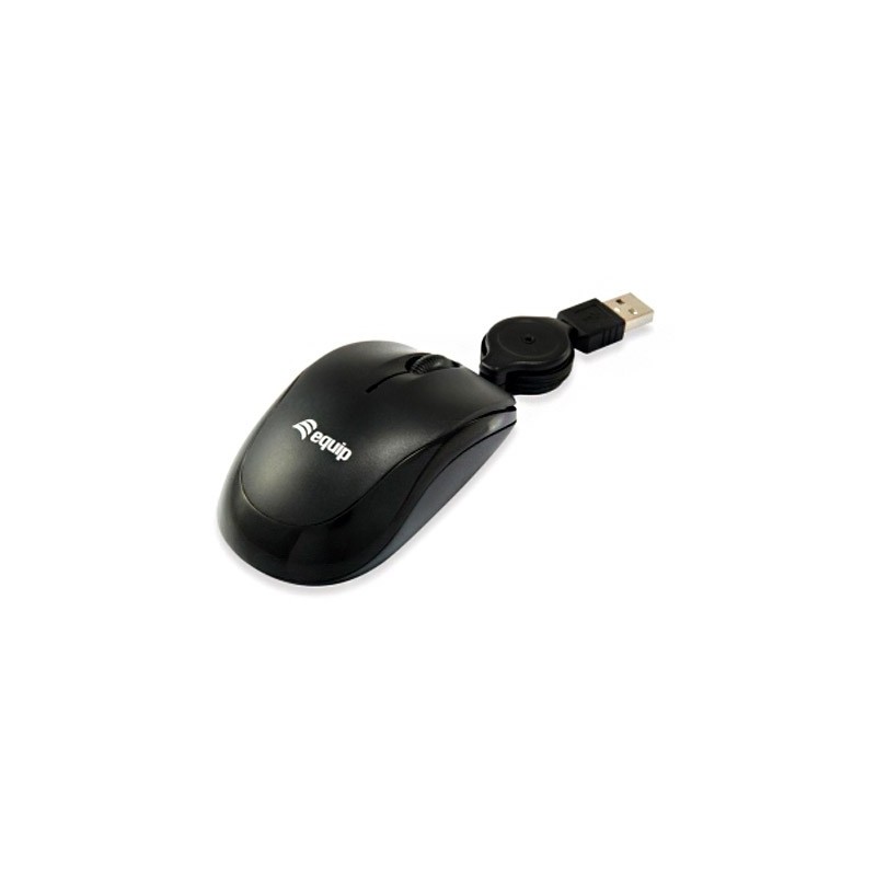 Equip Raton USB con Cable Retractil 1000dpi - 3 Botones - Uso ambidiestro - Color Negro