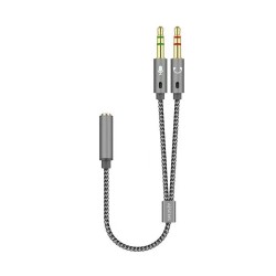 A128-0417 Aisens Cable Adaptador Audio JACK 3.5 4 Pines/H-2xJACK 3.5 3 Pines/M - 25cm - Color Gris