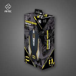 FR-TEC Batman Raton USB hasta 8000dpi - Iluminacion LED Amarillo - Plug and Play - Cable Trenzado de 1.8m - Color Negro/Gris/