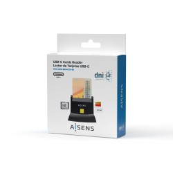 Aisens Lector de Tarjeta Inteligente DNI USB-C con Lector de Tarjetas SIM, SD, Micro SD, MMC, RS-MMC, MMC Micro - Color Negro