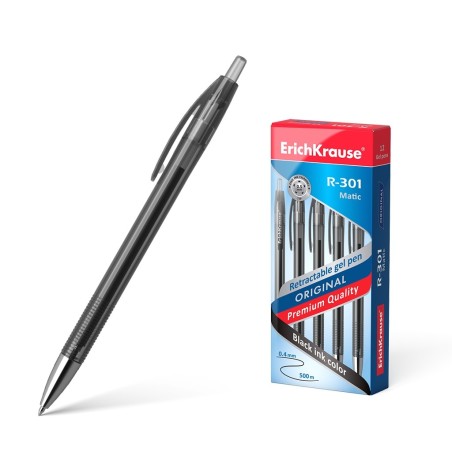 Erichkrause Boligrafo de Gel Automatico R-301 Original Gel Matic - Cuerpo Transparente con Grip Perfilado - Color Negro