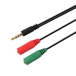 A128-0354 Aisens Cable Adaptador Audio JACK 3.5 4 Pines/M-2xJACK 3.5 3 Pines/H - 20cm - Color Negro