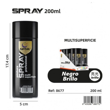 Spray Pintura Negro Brillo 200ml SPSil - Acabado Brillante y Duradero