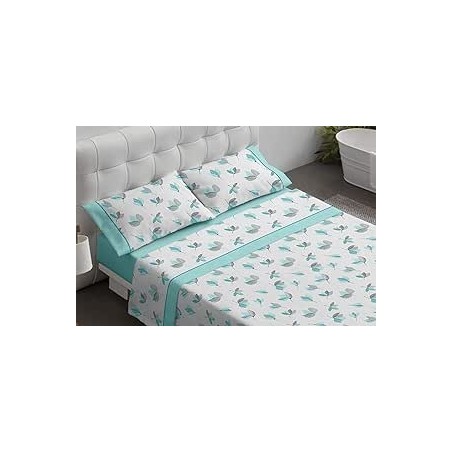 Burrito Blanco Juego De Sabanas  Modelo 481 Cama 105  en Color Turquesa