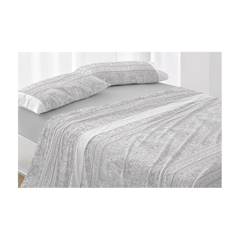 Burrito Blanco Juego De Sabanas  Diseño 529 Cama 135  en Color Gris