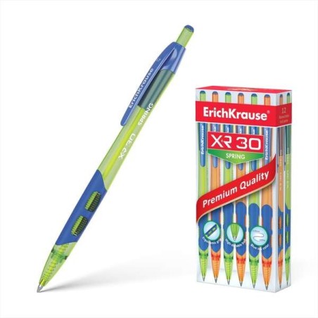 Erichkrause Boligrafo Automatico Xr-30 Spring - Cuerpo Translucido de Colores Neon - Punta de 07mm - Rapido - Color Azul