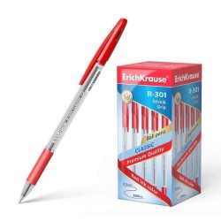 Erichkrause R-301 Stick&Grip Boligrafo de Bola Punta 1.0mm - Trazo 0.5mm - Agarre con Grip   - Cuerpo Transparente - Color Rojo